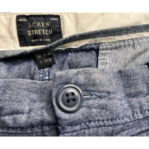 J Crew 484 Stretch Pants Men 34 (34x31) Chino Preppy Blue Chambray Office Casual - Picture 3 of 10